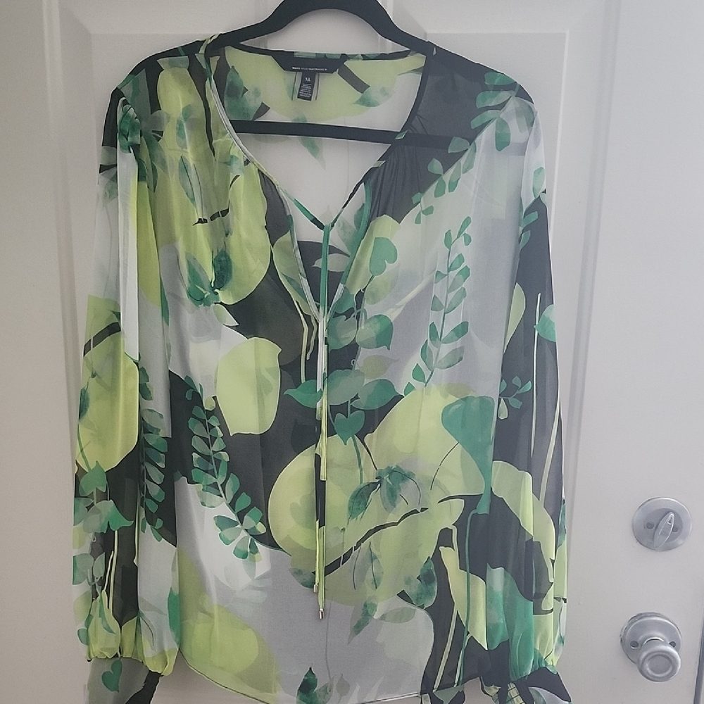 White House Black Market Lime Green Sheer Blouse